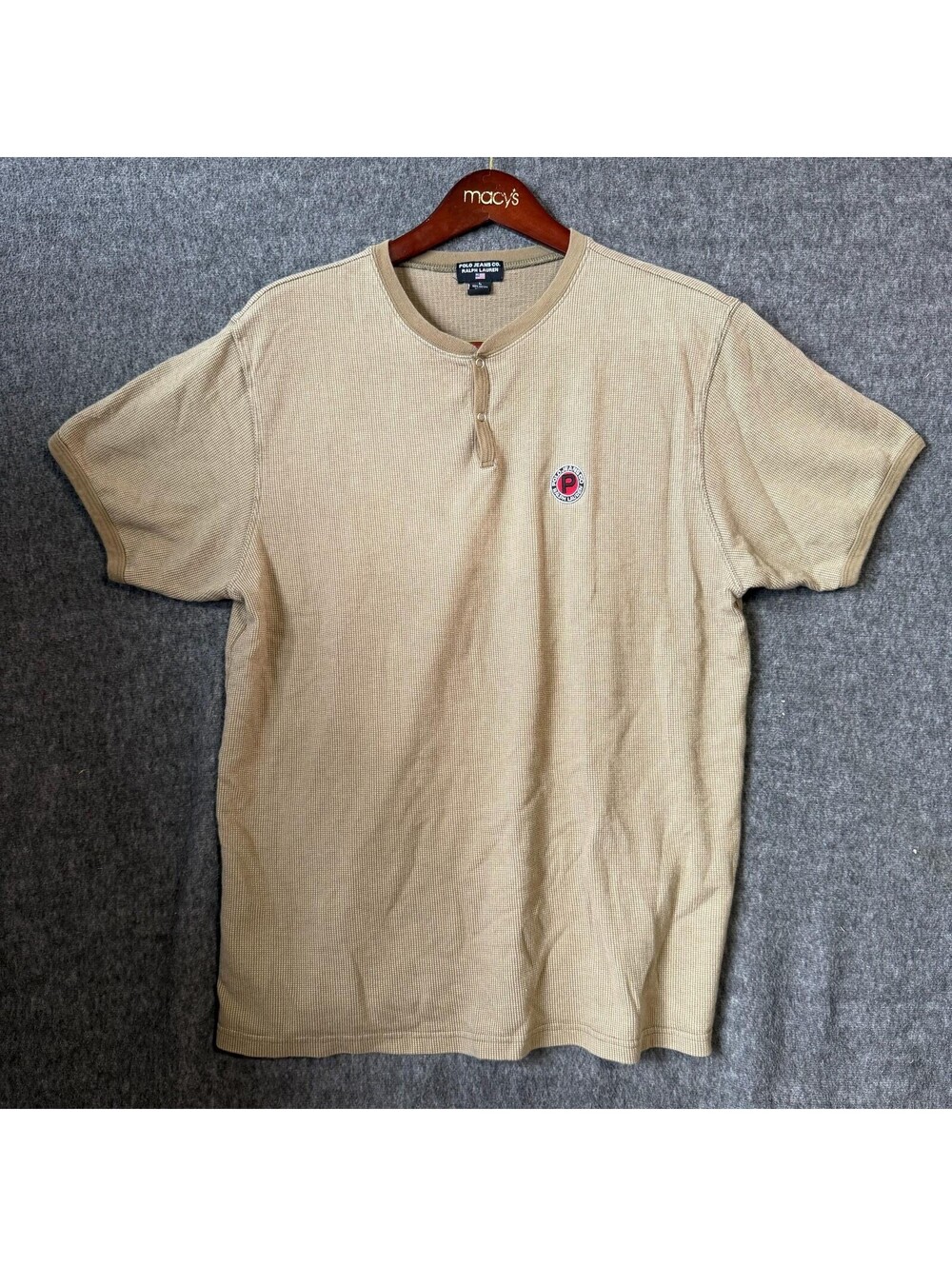 Polo Jeans Co Ralph Lauren Thermal Henley Shirt Mens Large Beige Knit Logo